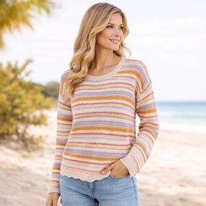 Lisa Todd Pastel Stripe Knit Sweater Coastal Chic Pullover Small